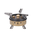Portable windproof gas stove set with butane fuel burner 11000W for outdoor camping cookout, dark khaki colour