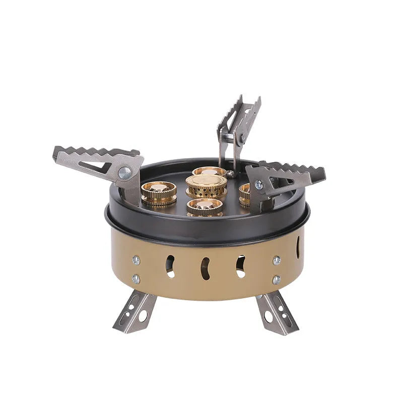 Portable windproof gas stove set with butane fuel burner 11000W for outdoor camping cookout, dark khaki colour