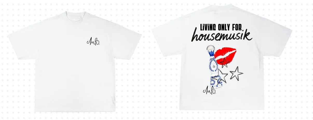 Black and white printed cotton short sleeved shirt with round neck and loose hip hop styling