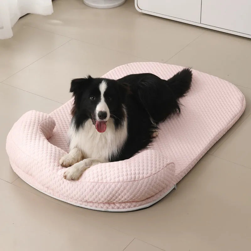 Summer pet cooling mat with ice peas filling in blue cloth, available in multiple sizes for dogs