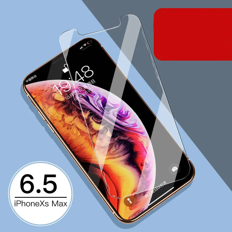Apple iPhone tempered glass screen protector set showing front and rear film with true 10D explosion-proof construction