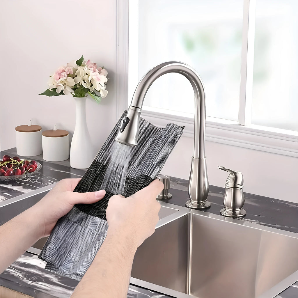PVC kitchen sink mat with gradient bamboo pattern in modern design showing two size options