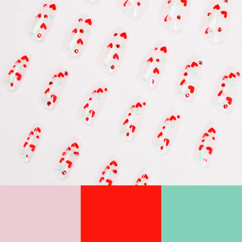 French Love Red Diamond press-on false nails set of 24 pieces with glue