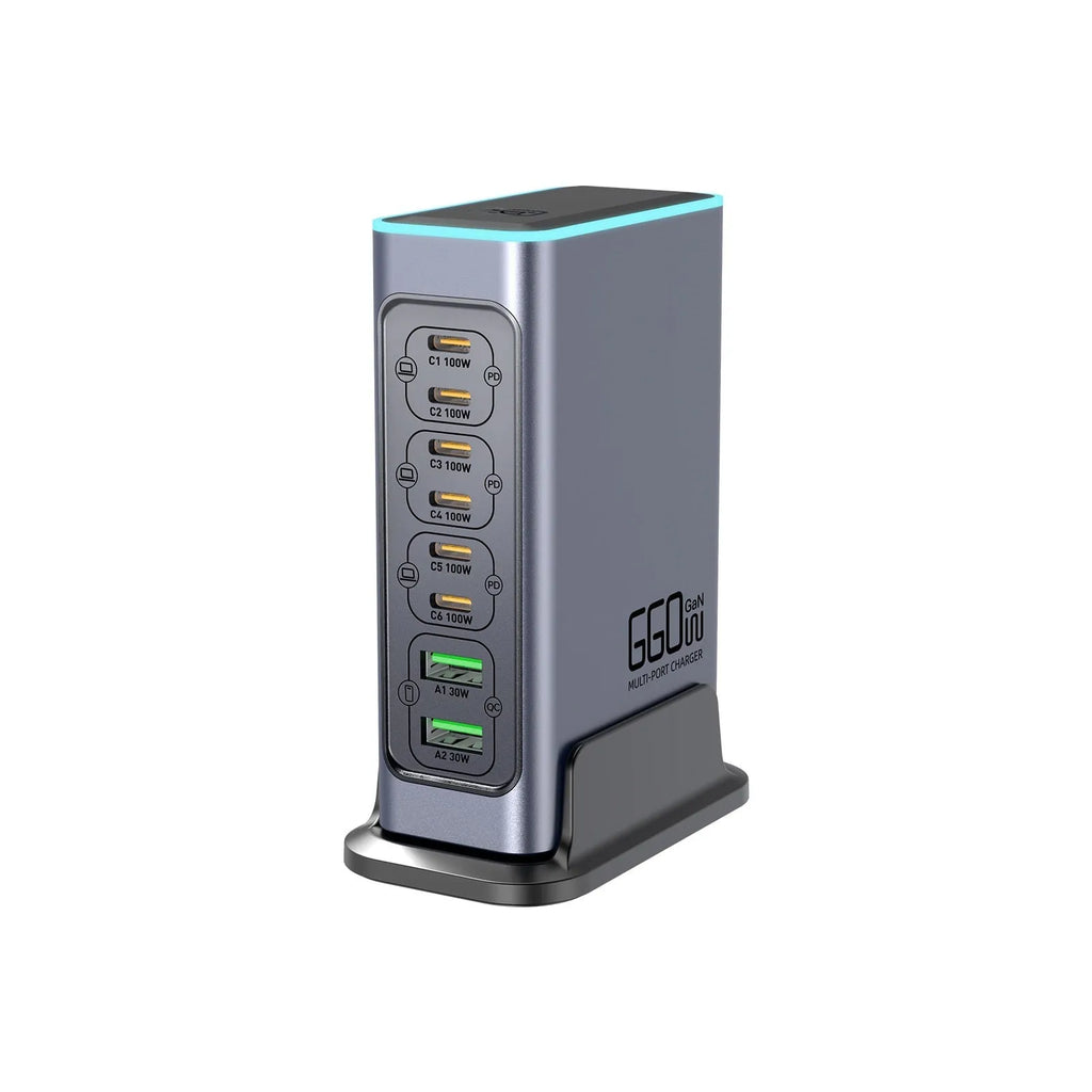 660W gallium nitride desktop charger with multiple ports and international plug options