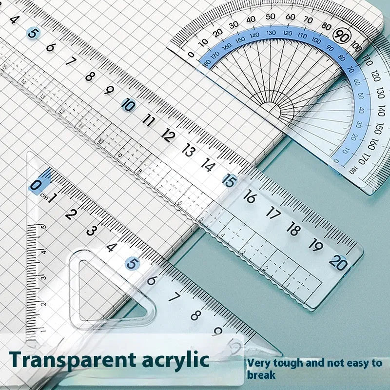 Youpai transparent acrylic ruler set with square protractor in blue colour