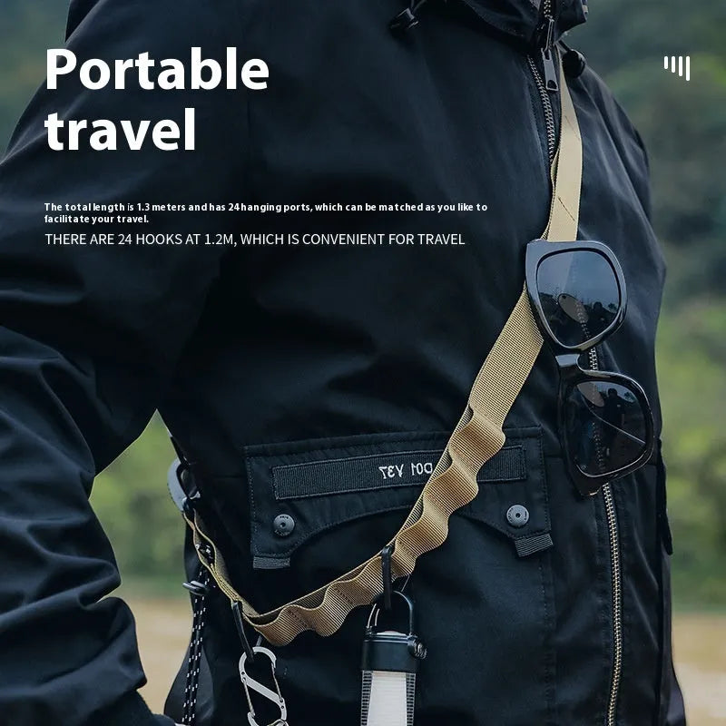 130cm outdoor hanging rope clothesline storage belt in black or khaki colour for camping and travel