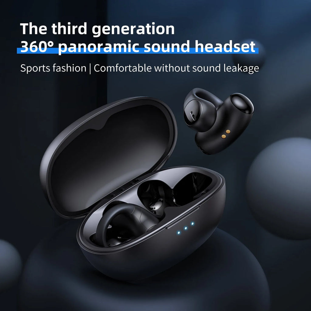 Black T306 wireless Bluetooth clip-on sports headset with ear hook design for gaming.