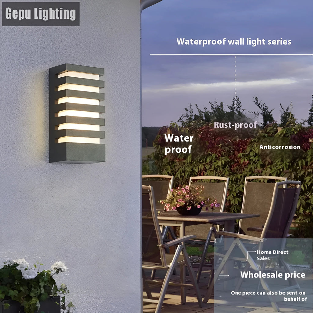 Modern aluminium outdoor wall lamp with minimalist design for garden or patio installation