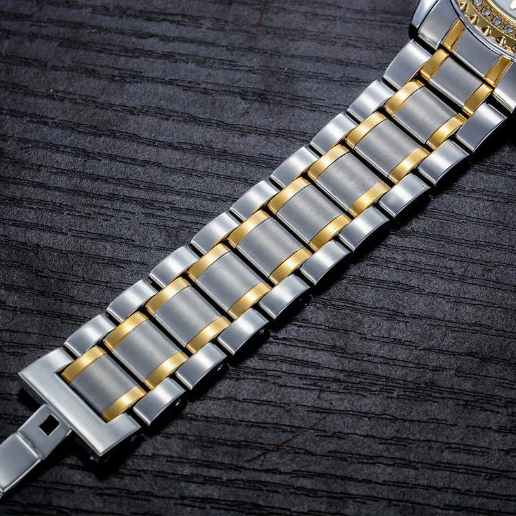 Fashionmonger men's automatic watch with luminous hands on gold or silver metal case.