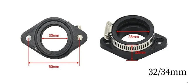 Carburetor intake tube interface adapter for UTV ATV intake manifold, with 33mm or 38mm inner diameter