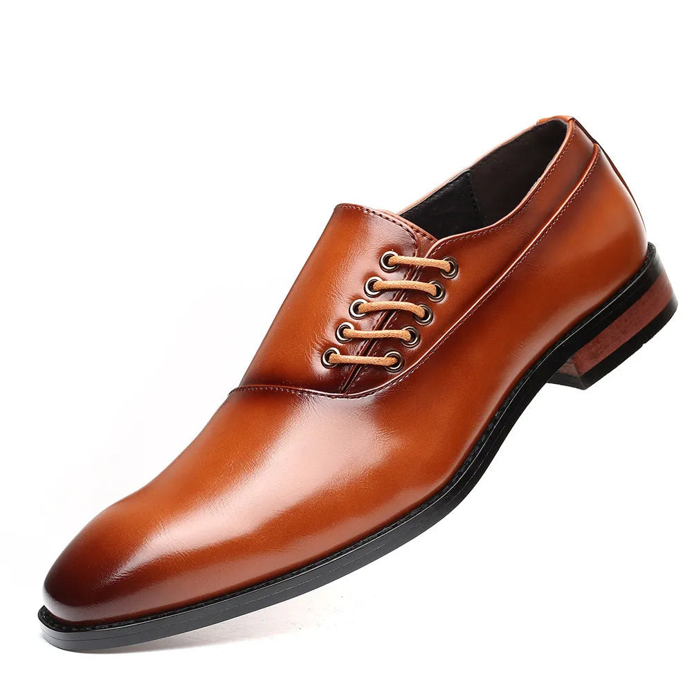 Men's square toe low-top lace-up shoes with leather stitching, available in black, red, and yellow, sizes 38-48