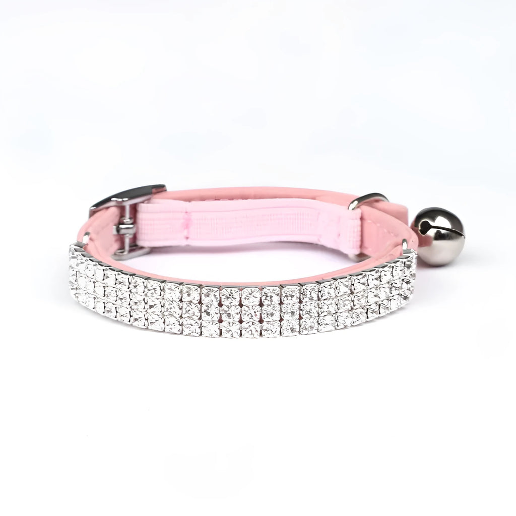 Velvet cat collar with rhinestones in adjustable 20-30cm length showing colour options