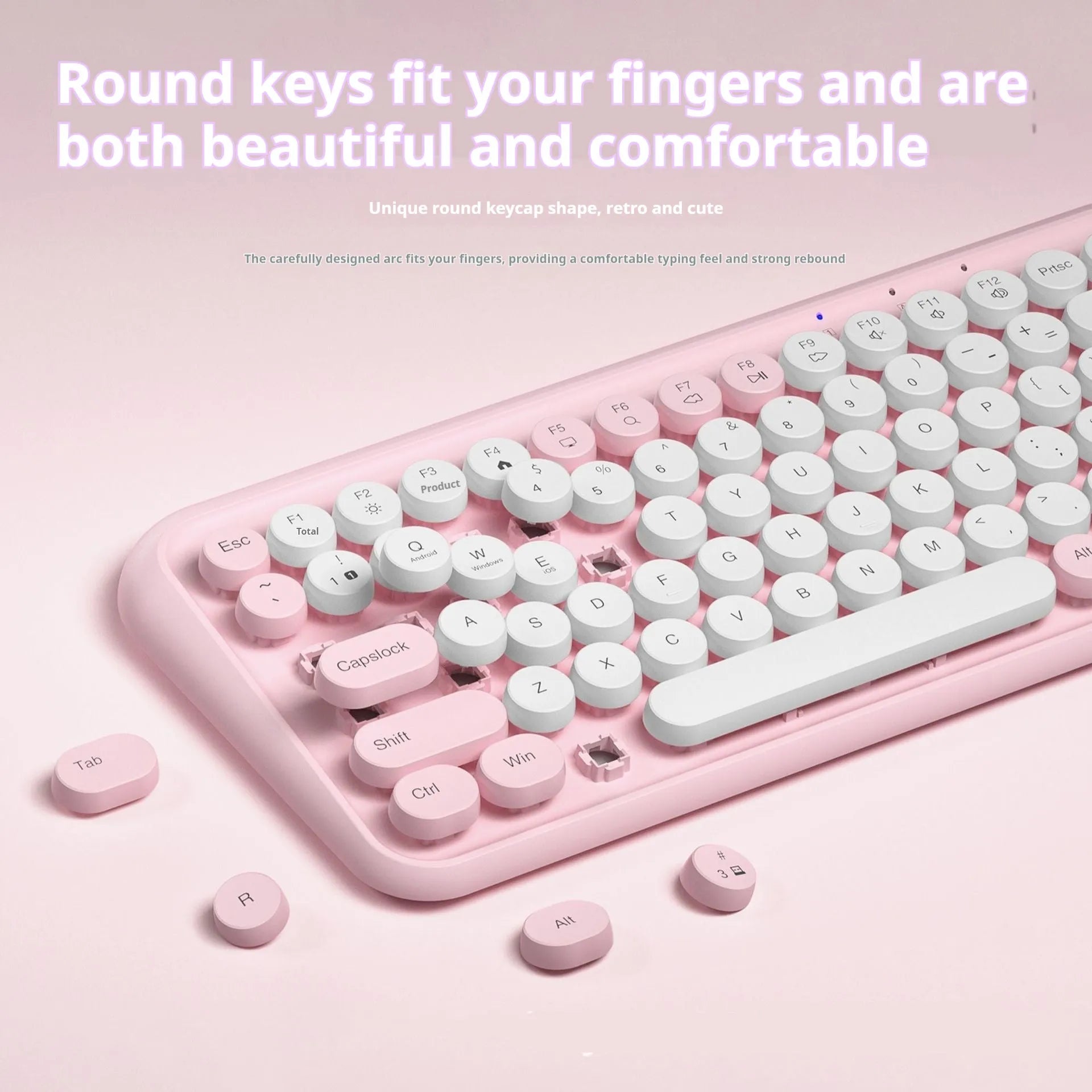 Pink portable Bluetooth wireless keyboard with 84 keys and compact design