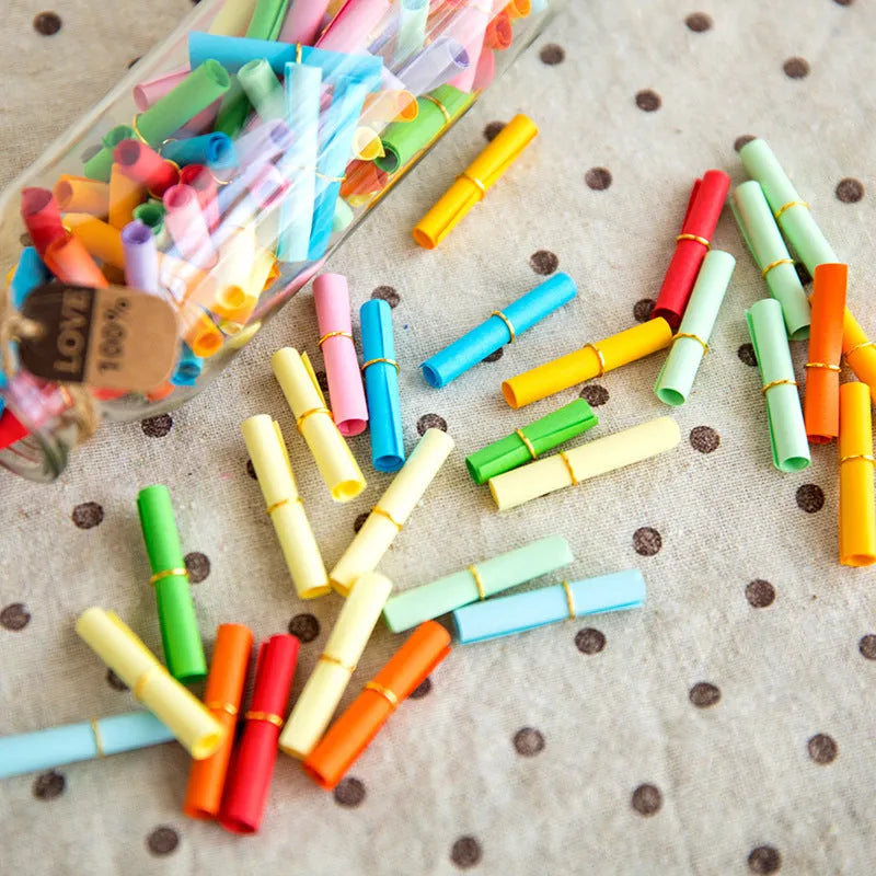 Drift bottle colour wish letter paper scrolls in three sizes with ten colour variety