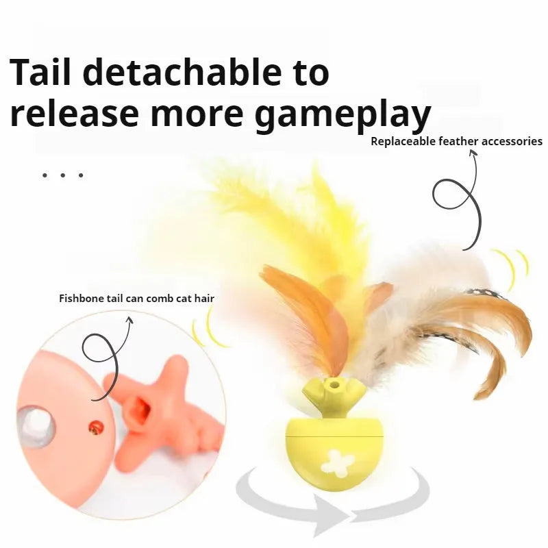 USB electric cat teasing ball toy with fish bone rolling ball design in blue pink yellow colours