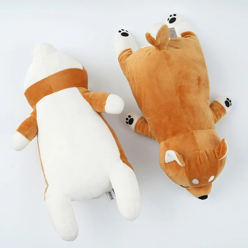 Brown Shiba Inu plush toy dog doll 45cm tall on plain background