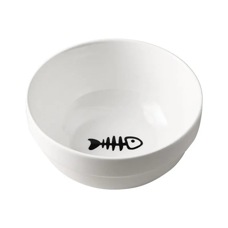 Ceramic cat bowl with iron frame in cat paw or fishbone print