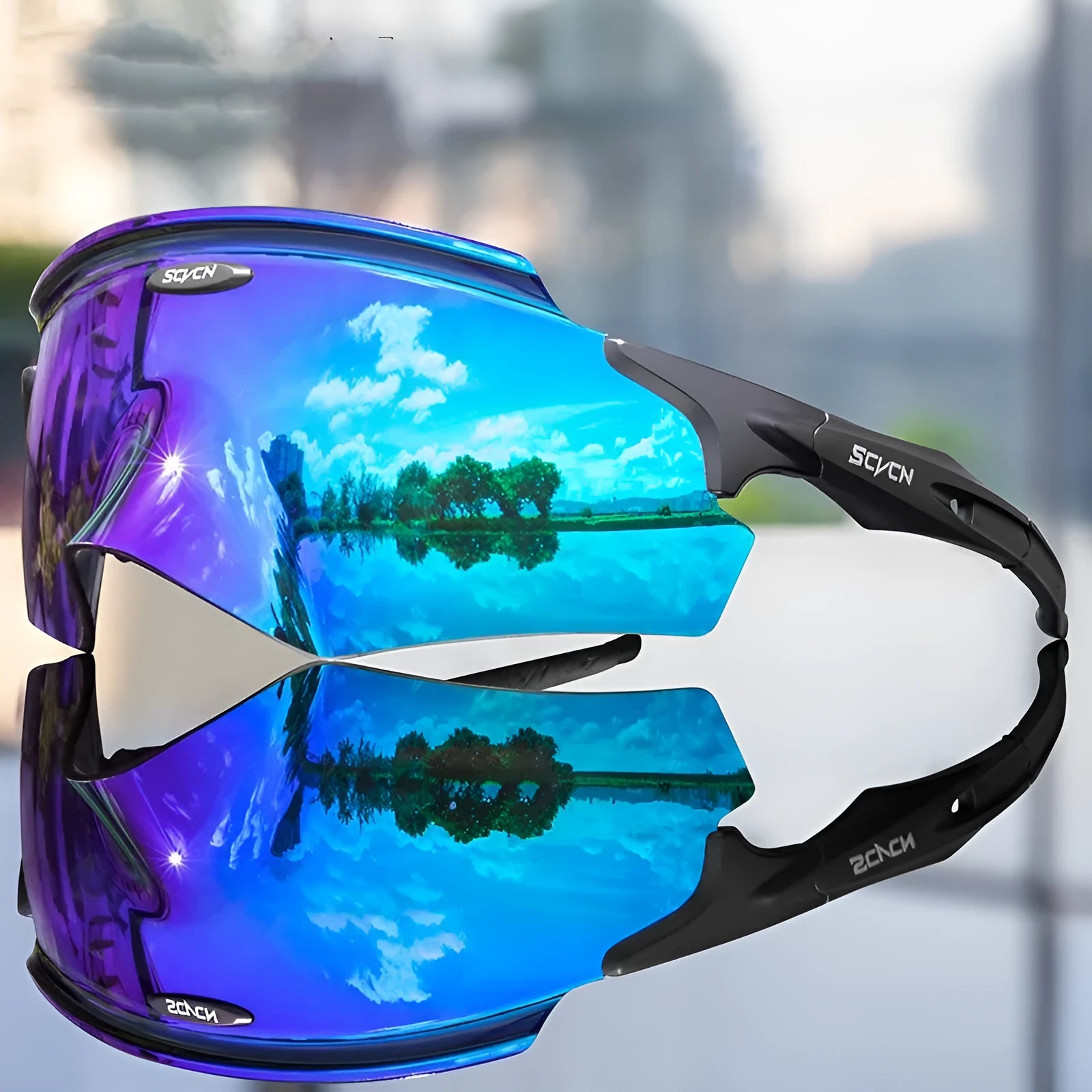Frameless windproof athletic goggles with integrated colourful lens for sports