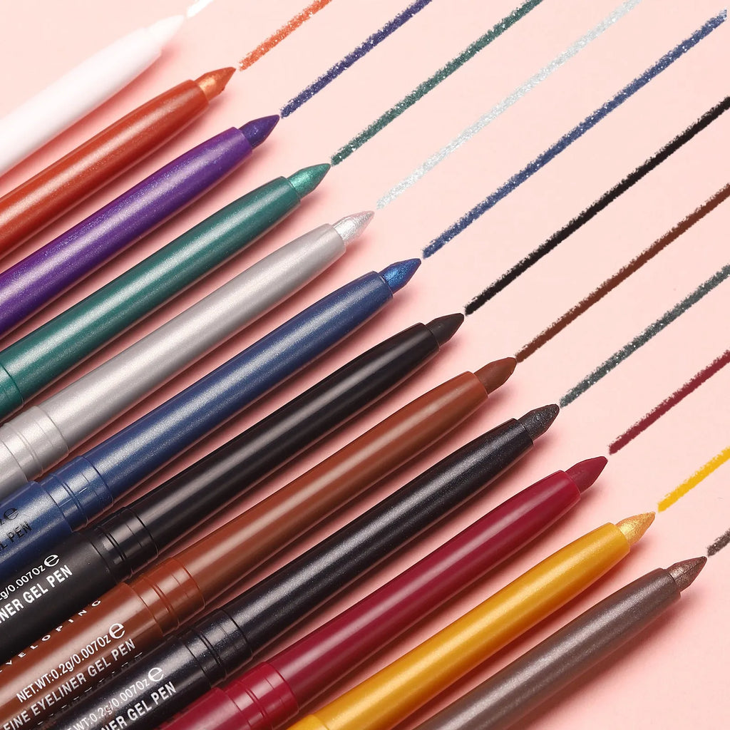 Set of 12 colourful gel glitter eyeliner pencils with waterproof formula for party and Halloween makeup