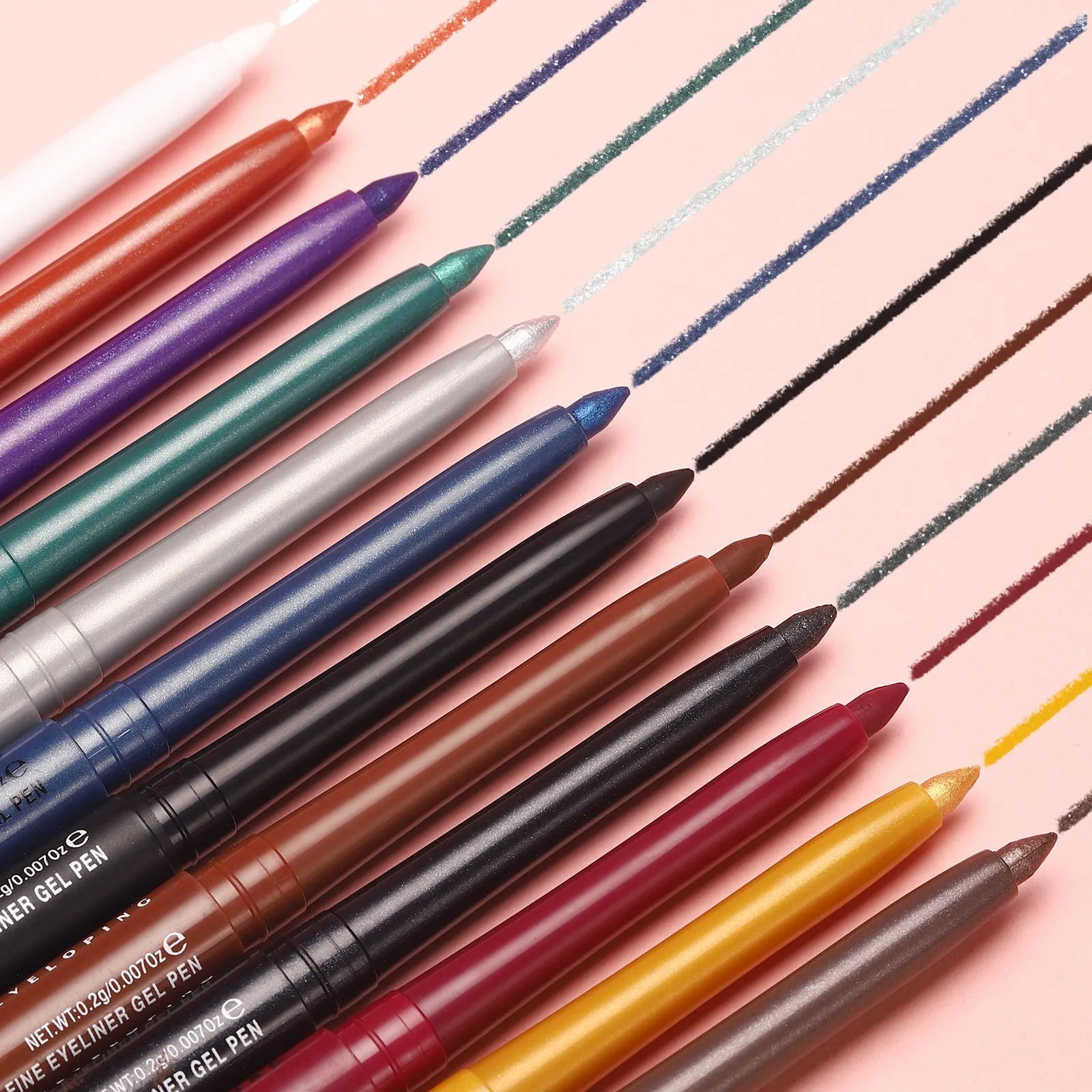 Set of 12 colourful gel glitter eyeliner pencils with waterproof formula for party and Halloween makeup