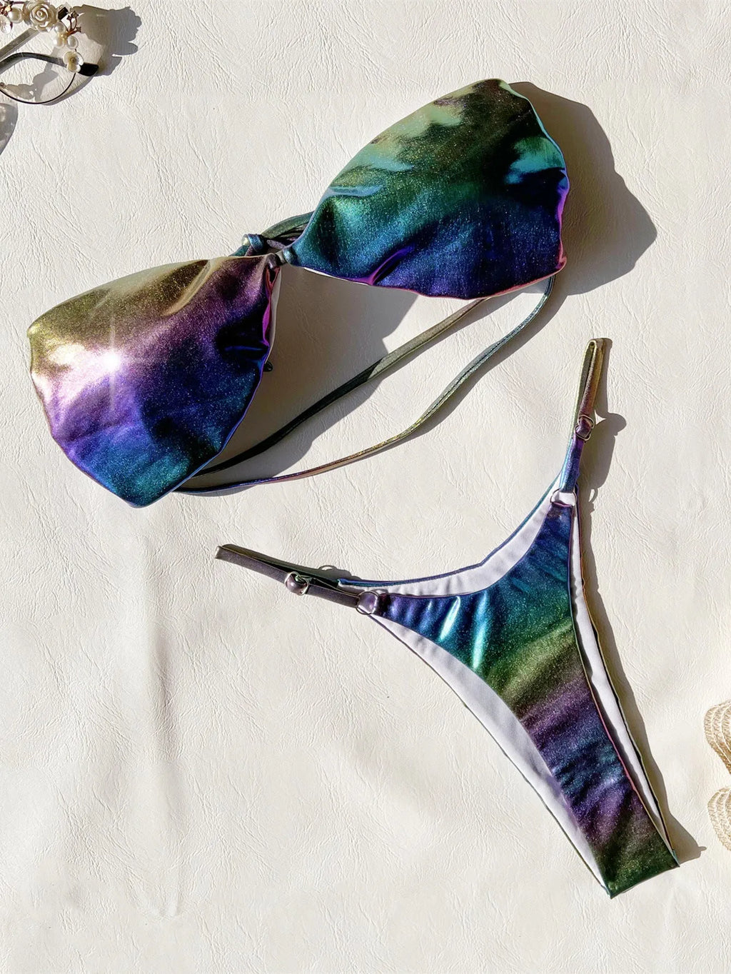 Women's gradient purple bikini swimsuit set in polyester fabric for swimming