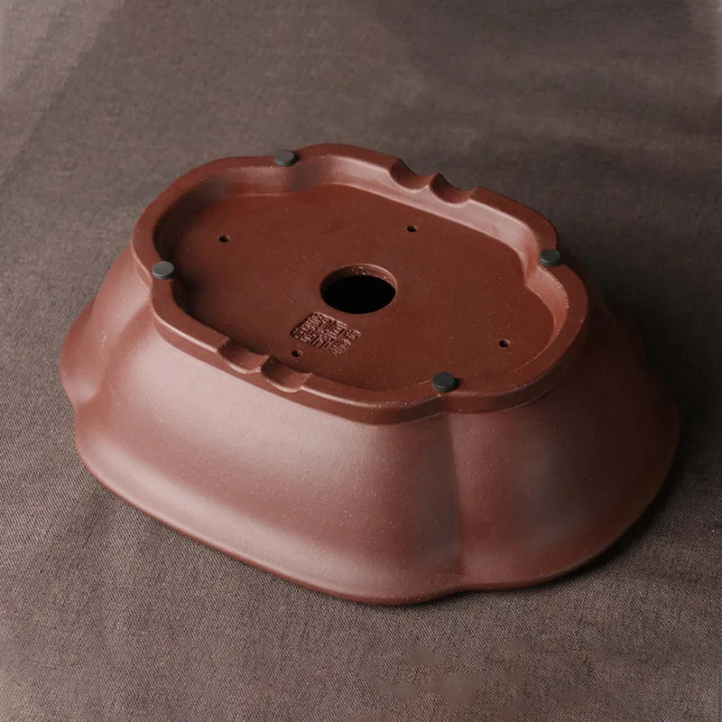 Handmade purple clay ceramic bonsai basin in classical Chinese style.