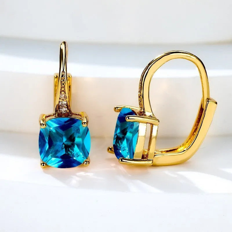 Korean style square zircon ear hook earrings with geometric round design in multiple plating colours