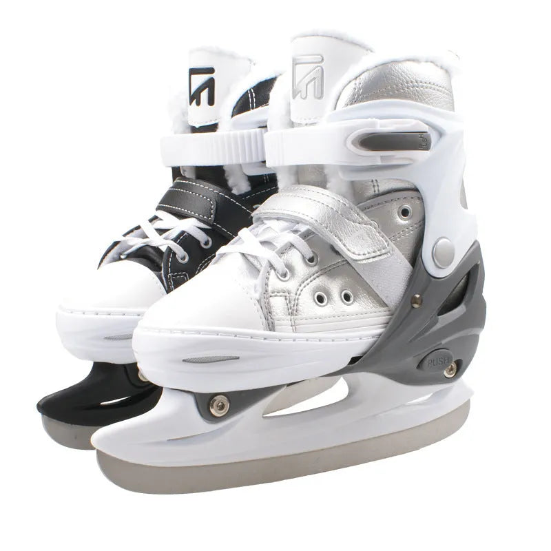 Men and women unisex simple warm ice skates with cold-proof leather upper in black colour
