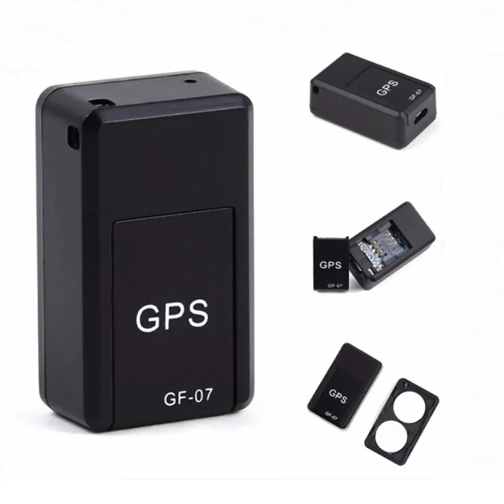 Black mini magnetic GPS tracker device for car and vehicle tracking with USB charging cable