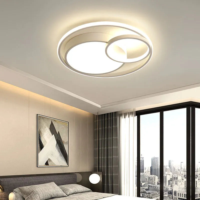 Nordic Living Room Nested Round Chandelier Wrought Iron Ceiling Light with LED Acrylic Silicone in White Black Gold Stitching 40-60cm Remote Control Dimmable for Living Room Bedroom Study Dining Room