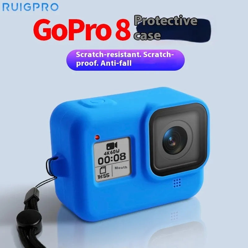 GoPro Hero8 Black silicone protective sleeve with anti-lost carrying strap in blue colour option