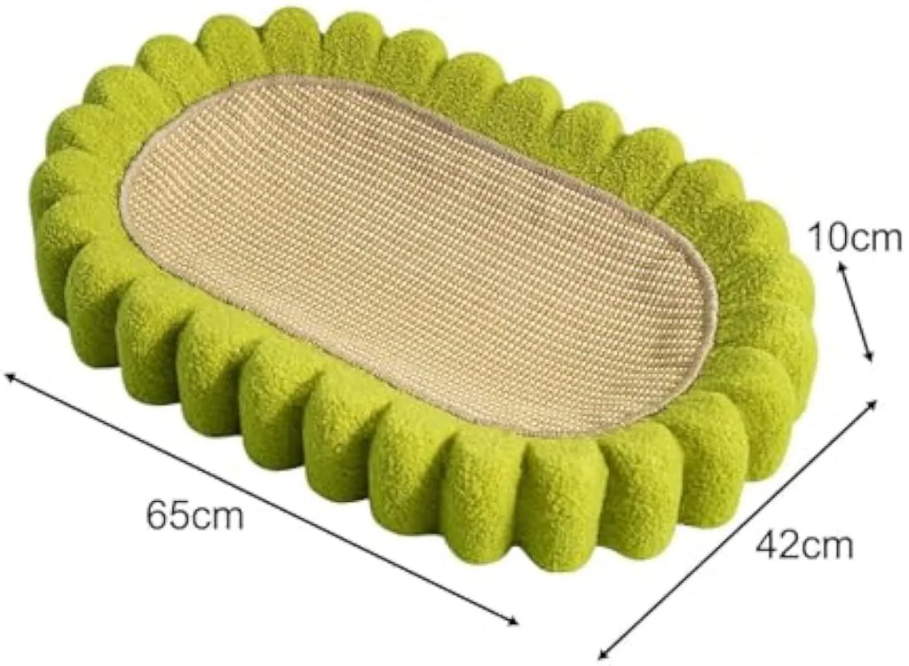 Green oval-shaped sisal cat scratching pad and lounger bed