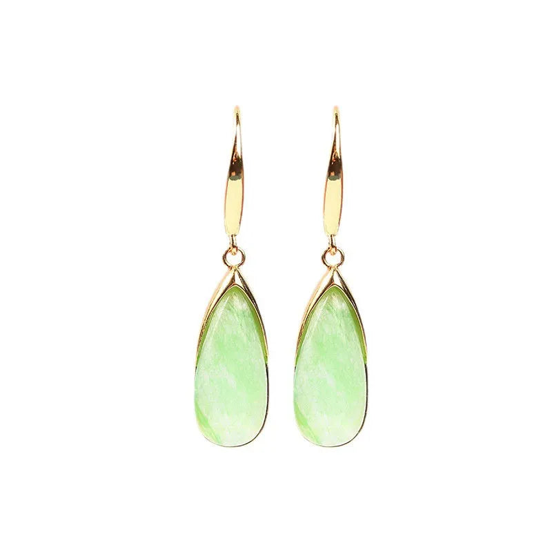 Retro Chinese-style geometric water droplet earrings in CP798 jade green colour on copper material