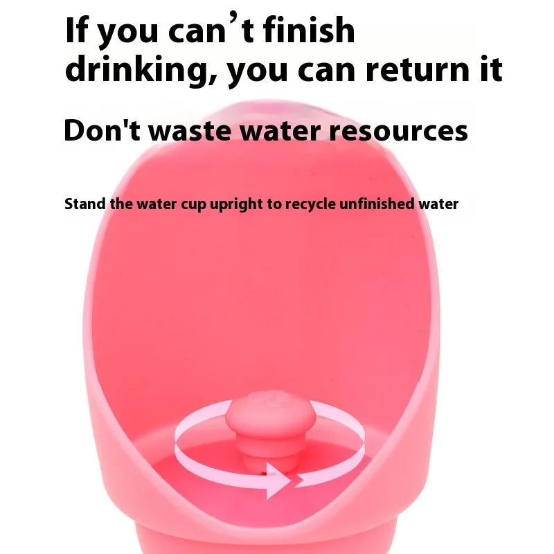 Silicone pet folding water cup shown in pink colour, unfolded ready to use.