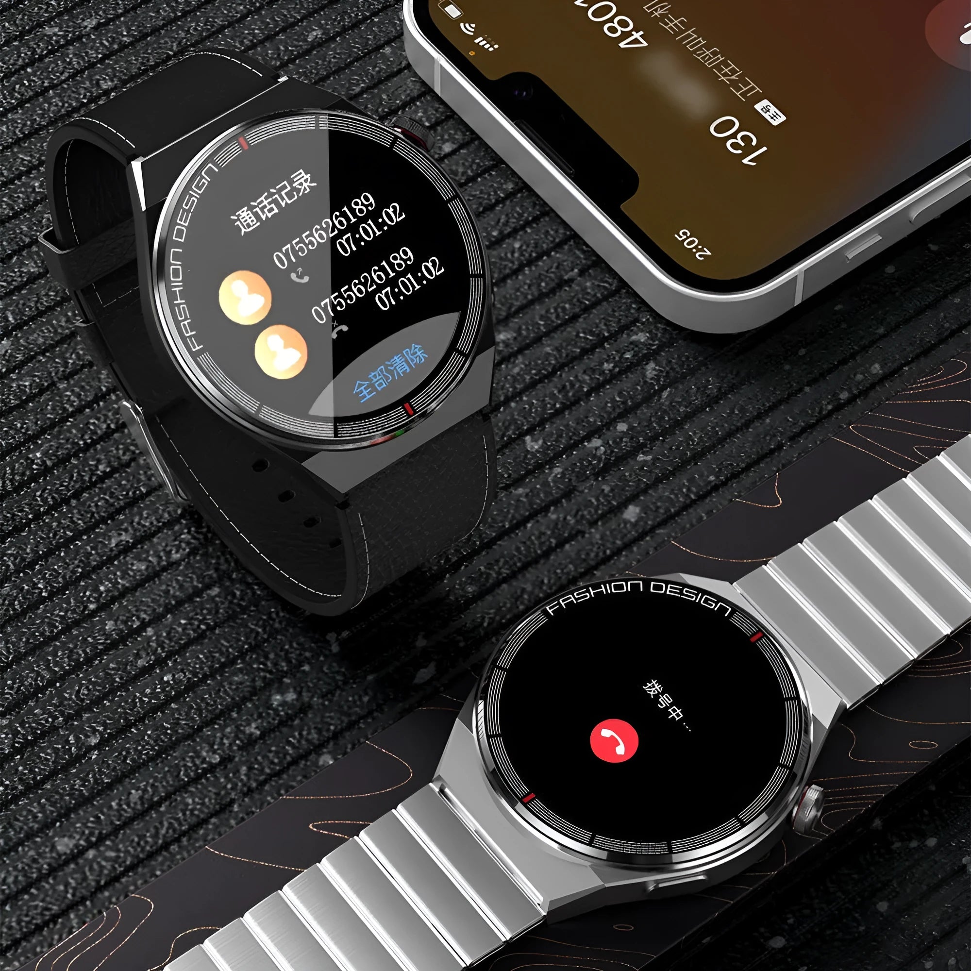 Black Bluetooth smartwatch with heart rate monitoring on silicone strap showing 1.28-inch screen