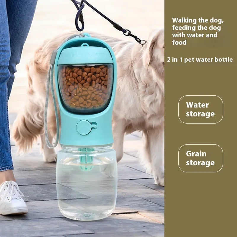 Portable dual-use dog water cup in blue, white, or pink with split water grain pattern