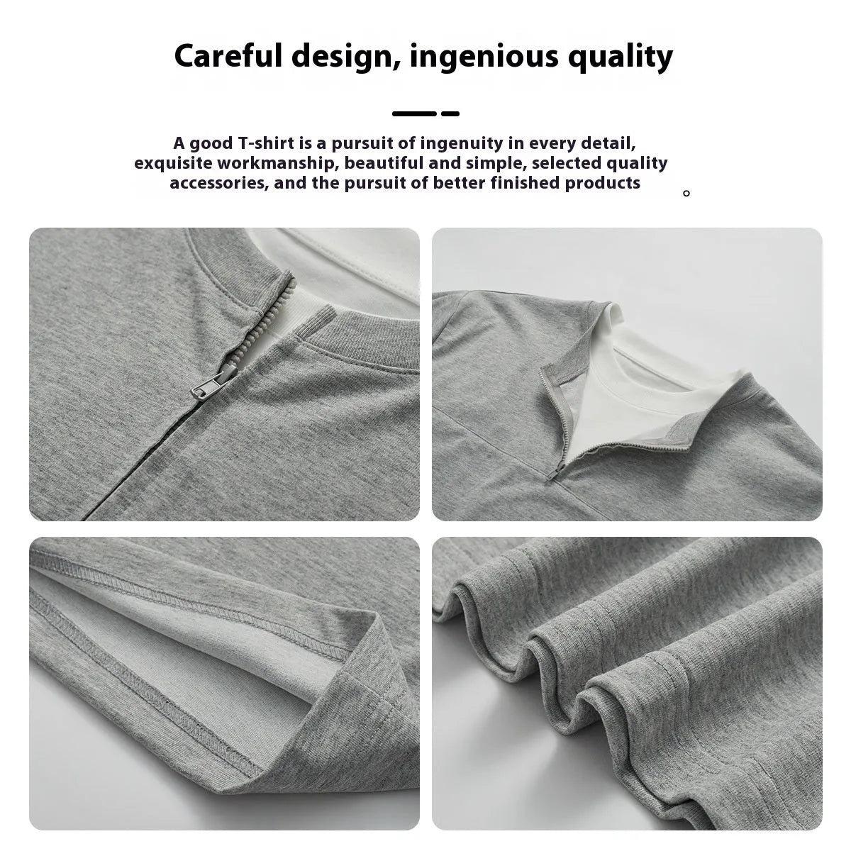 Simple solid colour loose zip false two-piece patchwork top for women in black, cotton blend pullover with collar stitching detail
