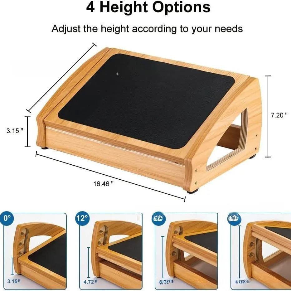 Wooden adjustable bamboo office desk footstool in wood colour with modern simple design