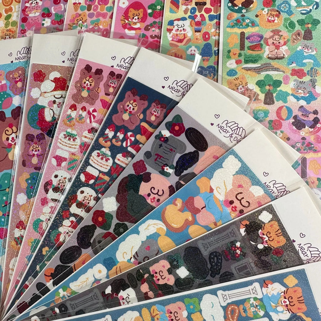 Cartoon animal PET sticker sheet in Korean style with 6.5 x 17.5cm size, black angel colour theme