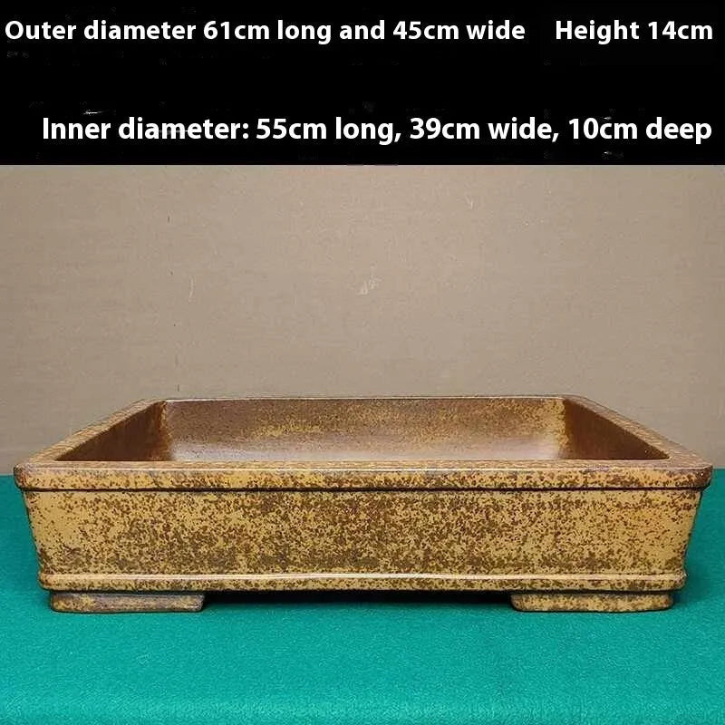 Straight-sided rectangular Yixing purple sand shallow flowerpot for plants.