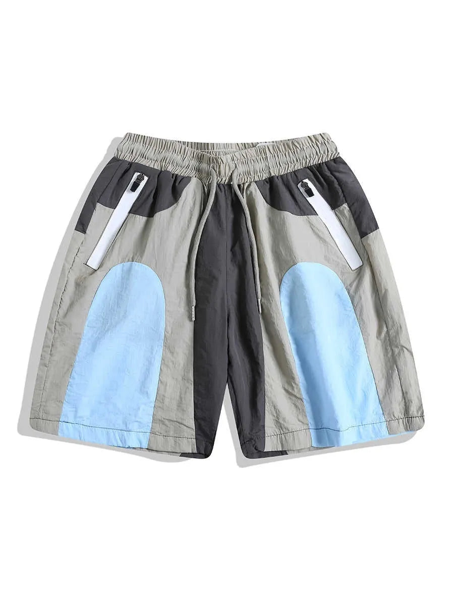 Blue loose-fit quick-drying outdoor shorts with straight-leg cut and micro-elastic waistband