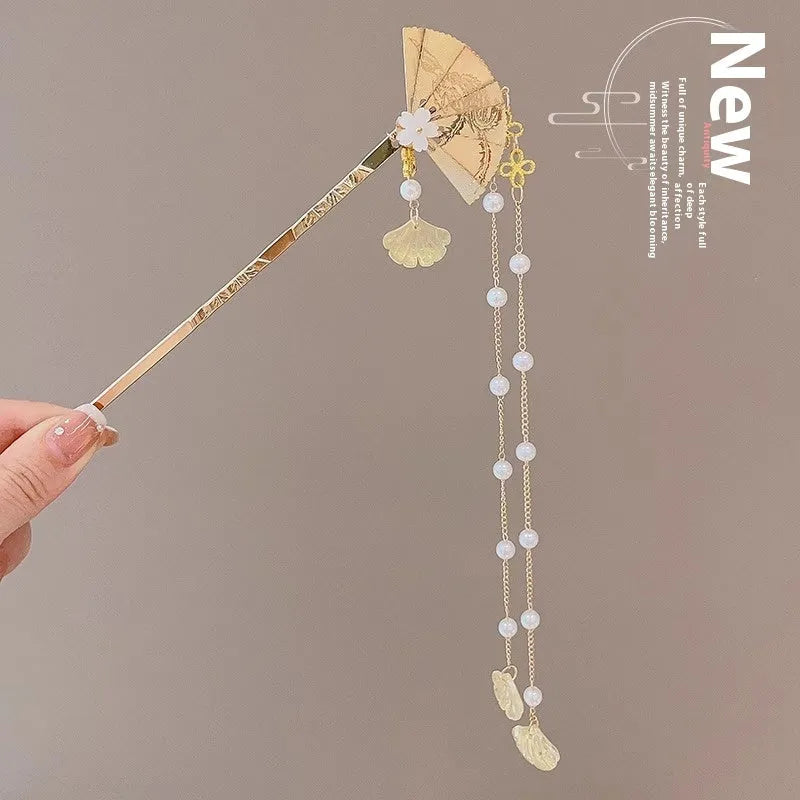 Chinese style ebony hairpin with electroplated alloy and floral ancient design