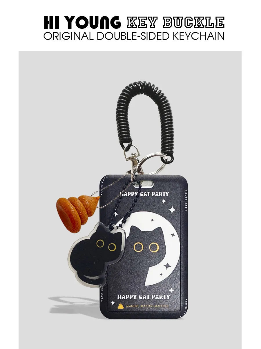 Cartoon cat design plastic card holder wallet with a removable ferrule pendant.