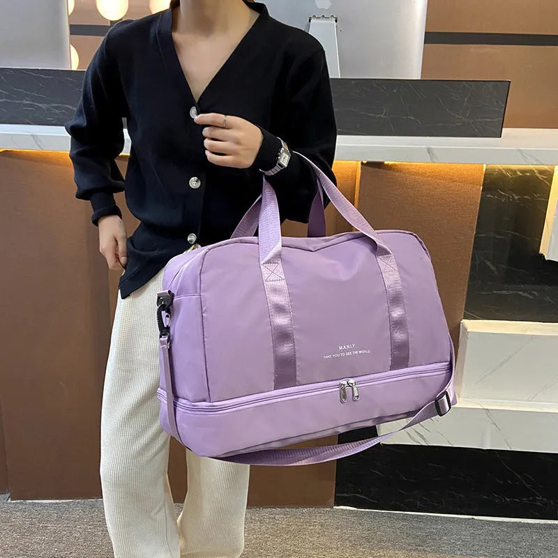 Large capacity waterproof Oxford cloth travel bag in black, unisex design for short business trips and leisure travel
