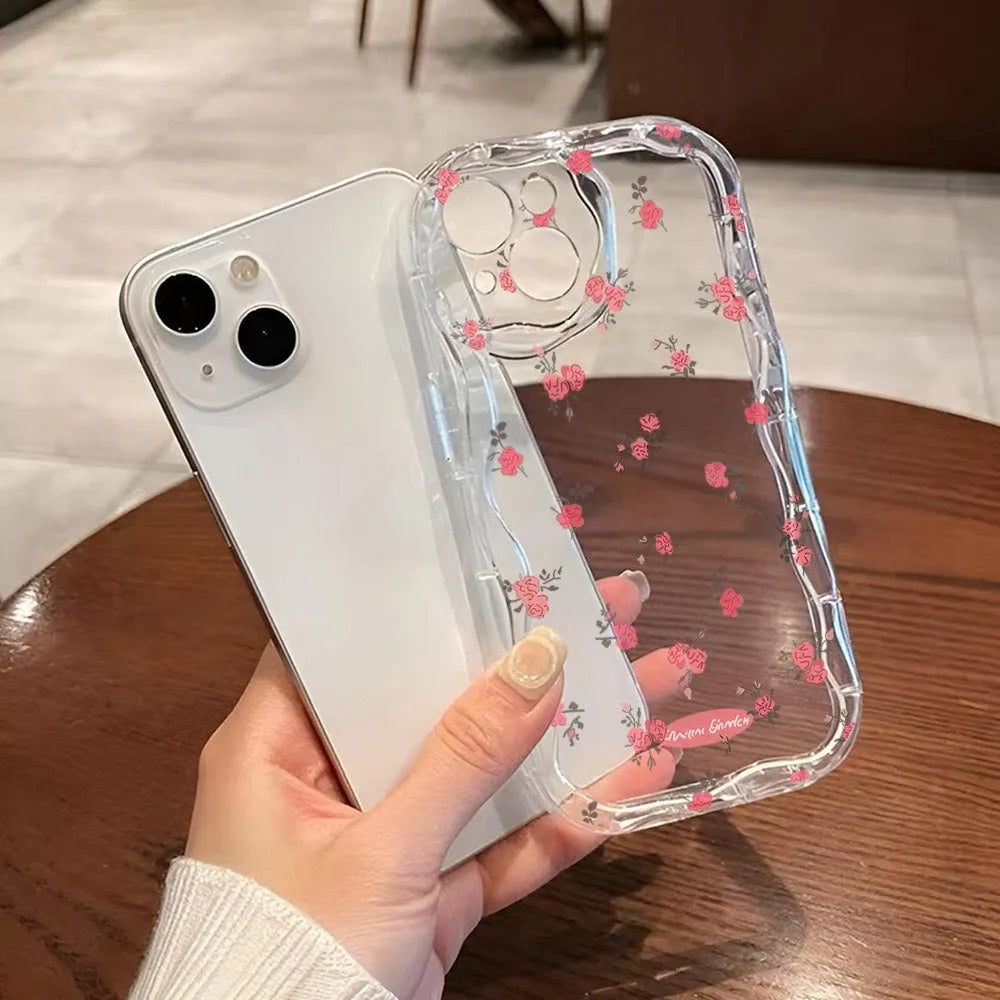 Rose red floral TPU phone case for iPhone 16 Pro Max with shockproof protection and cream shell finish