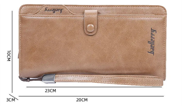 Men's retro soft PU leather multifunction phone bag wallet in brown with zippered pockets and card slots