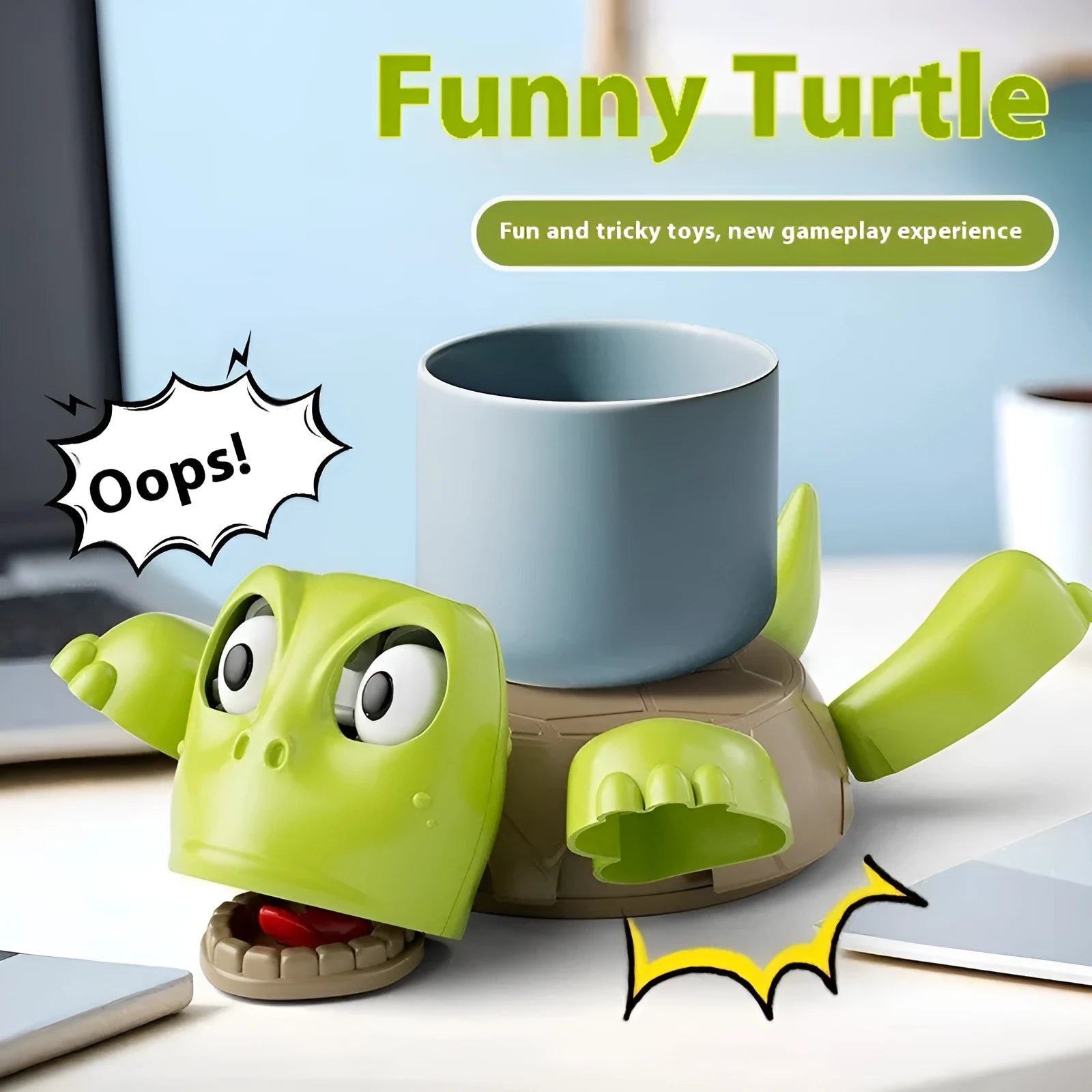 Turtle-themed ABS plastic coaster in green, yellow, or wheat starch colours with 10cm diameter
