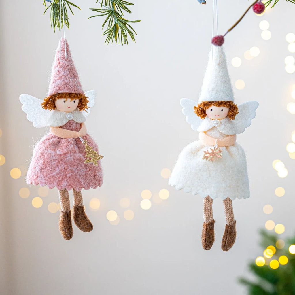 White or pink Christmas angel skirt felt pendant ornament for tree decorations