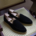 British handmade men's leather loafers in brown with a flat TPR sole