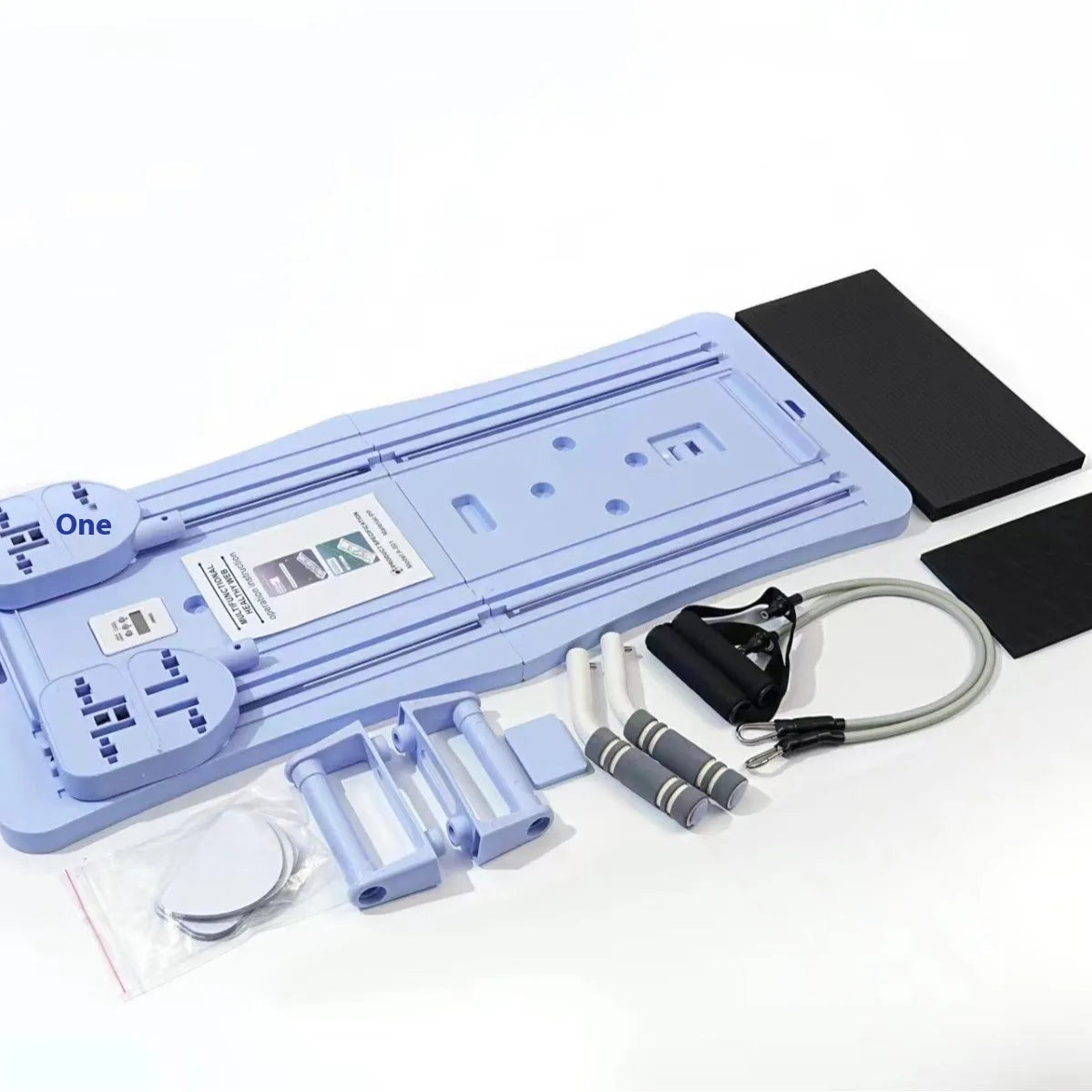 Purple, black, and pink foldable PP plastic belly panel fitness board on a white background.